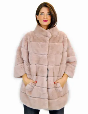 42 Pelliccia Rex pale rose mantella con spacchi laterali fur rex pelz мех рекс fourrure 