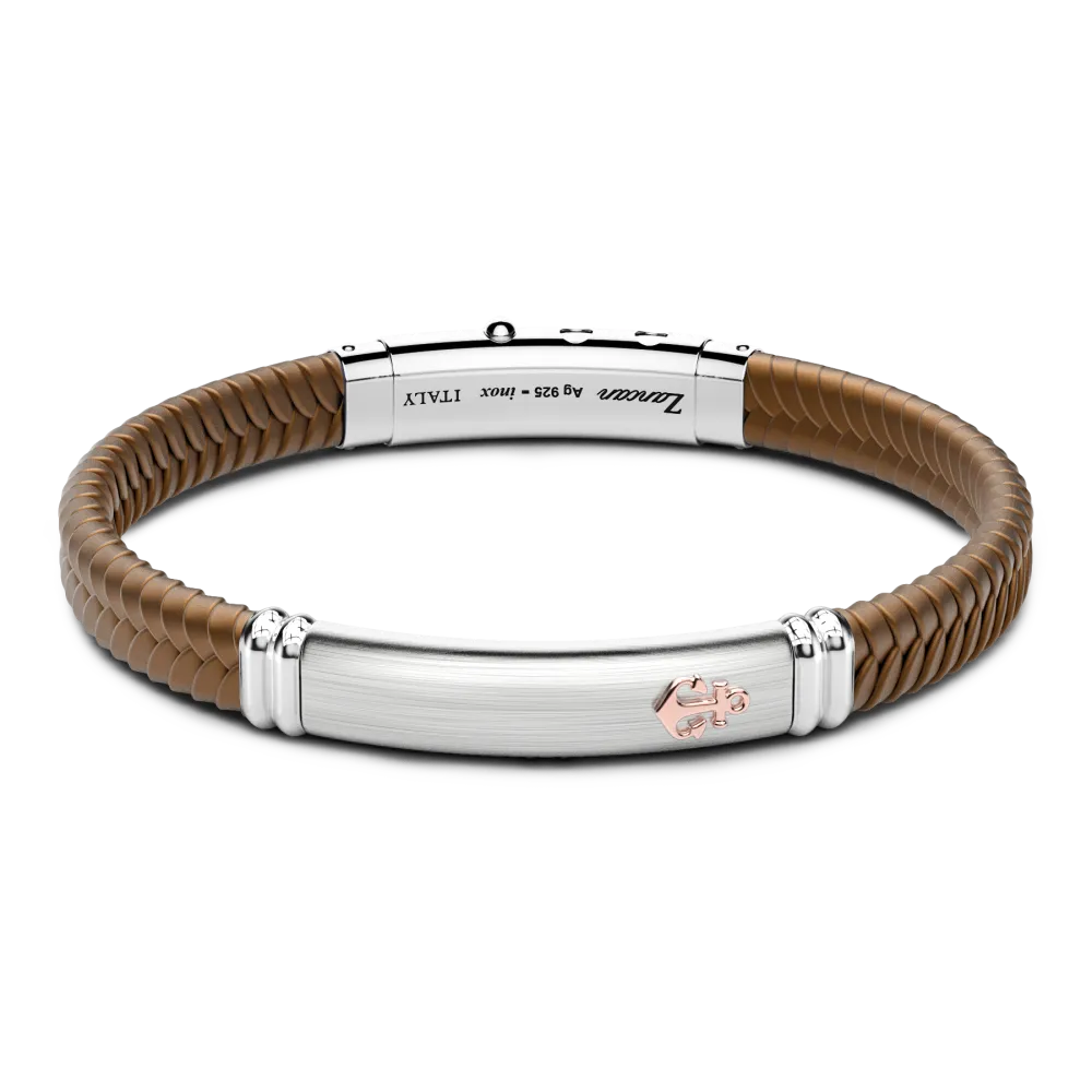 Bracciale Zancan in silicone nero con targa in argento e dettagli in oro rosa.