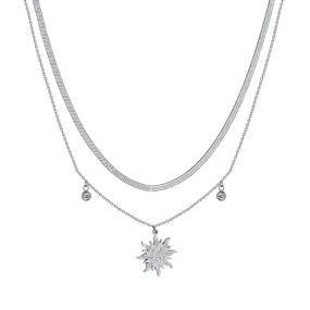 COLLANA DONNA IN ACCIAIO CON SOLE CON CRISTALLI BIANCHI