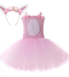 Costume da coniglietto pasquale per neonate Abito tutu rosa con orecchie di coniglio fiore Vestiti per bambini da coniglio Ragaz