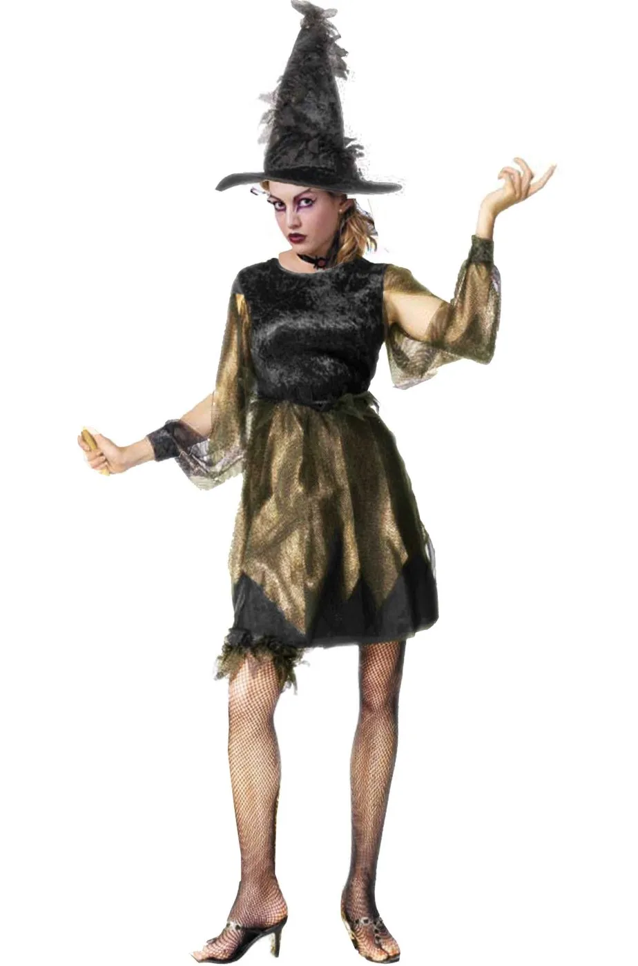 Costume da strega milleveli nero e oro donna adulta