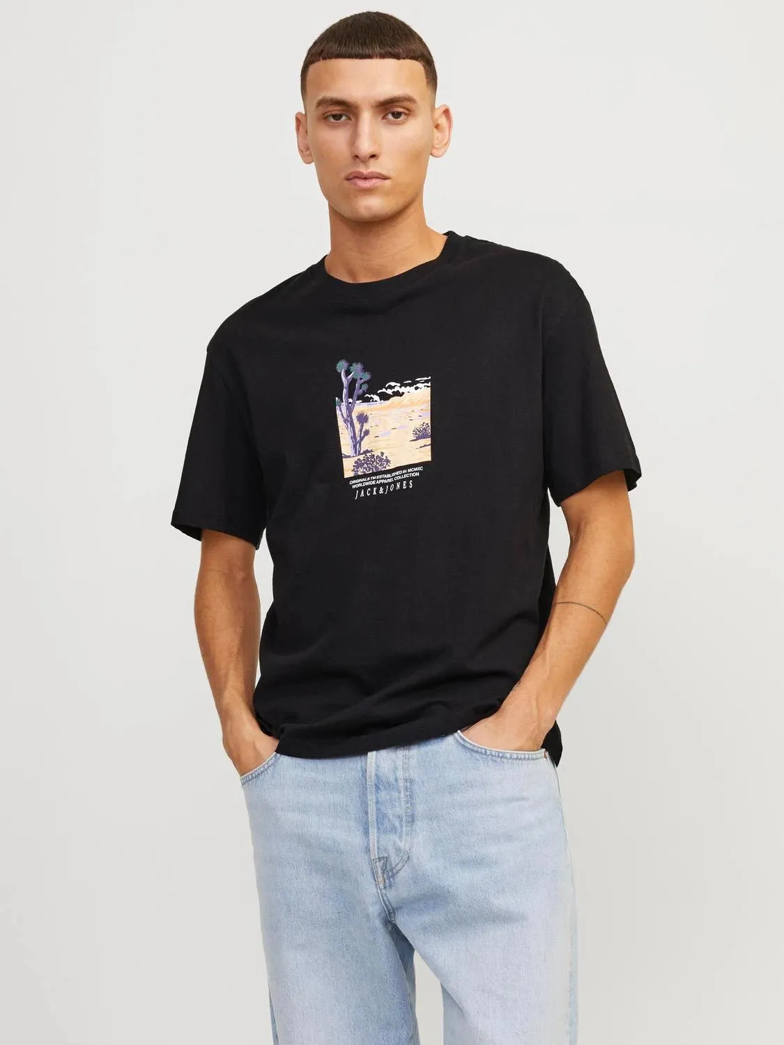 Jack & Jones uomo t-shirt Lucca Graphic 12253613 Nero