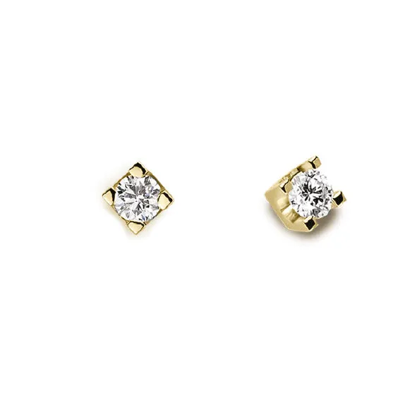 LUCE DI DONNAORO Orecchini Punto Luce Griffes Quadrate Diamanti 0.03ct in Oro Giallo 18kt
