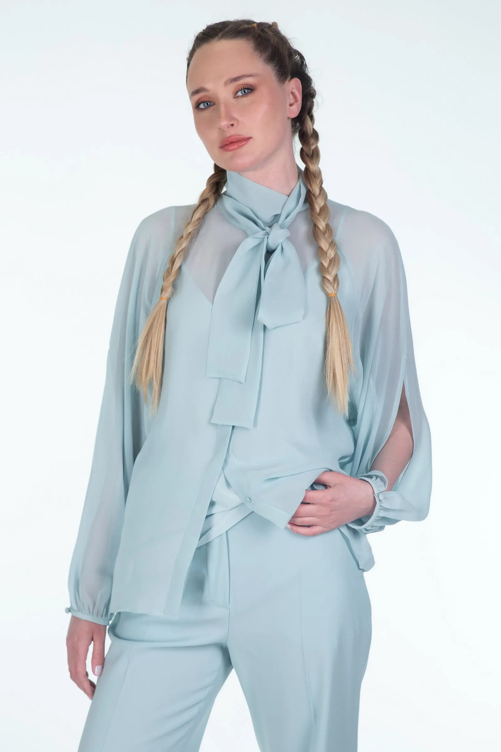 MAX MARA STUDIO blusa in georgette con fiocco FASCINO