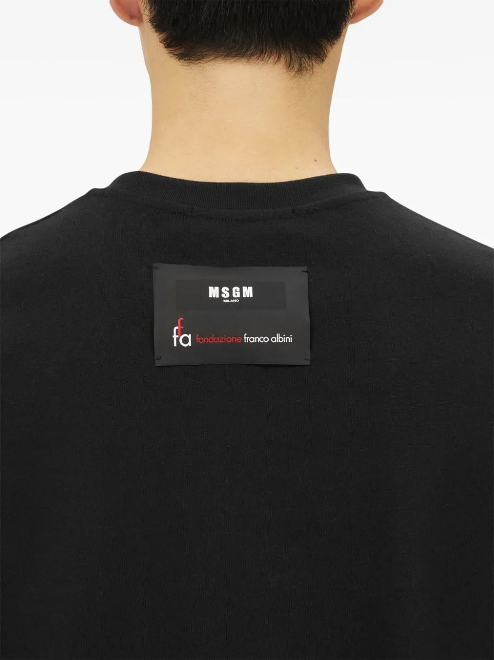 Msgm T-shirt Nero Uomo con Applicazione Rossa