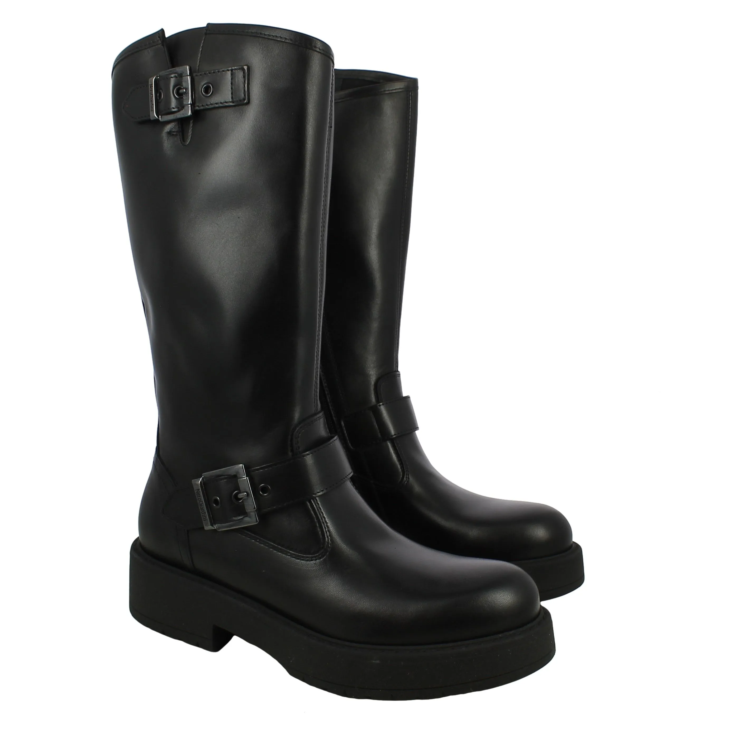NeroGiardini  Biker Nero in Pelle con Fibbie 