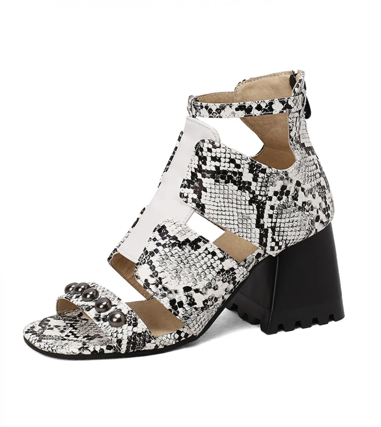 Novità Sandali da donna Scarpe estive in pelle PU per donna 2023 Tacchi alti con rivetti Sandali femminili Scarpe con tacco quad