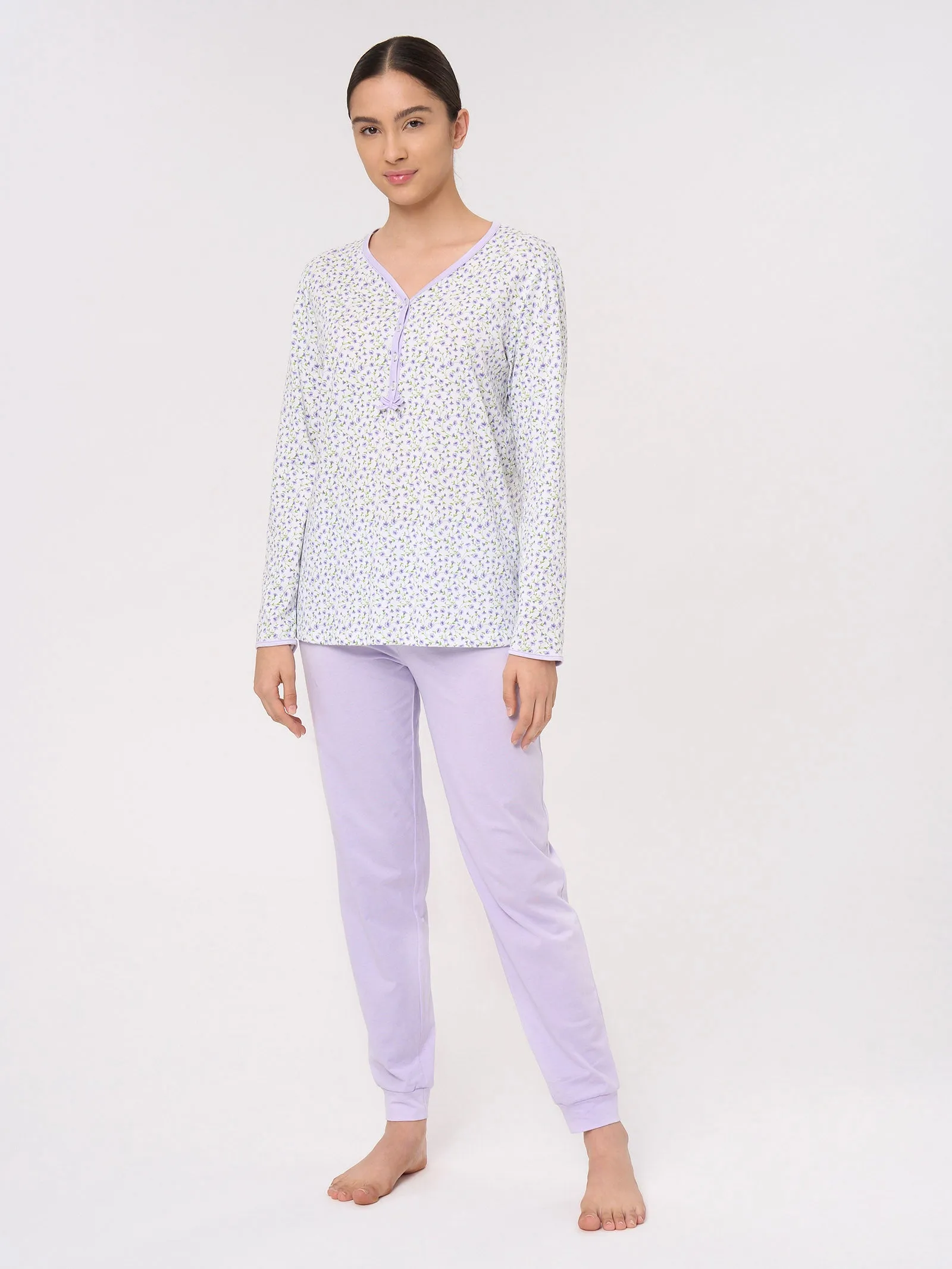 Pigiama a serafino in Jersey di Cotone - Fant. Purple Heather