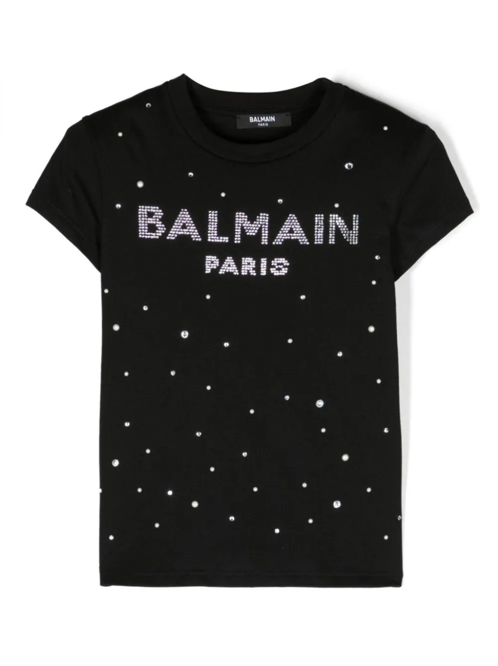 T-SHIRT LOGATA CON PERLE FRONTALI